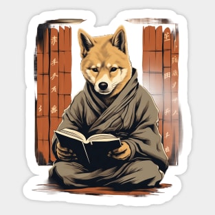 Shiba Inu Dog Reading Book Sticker